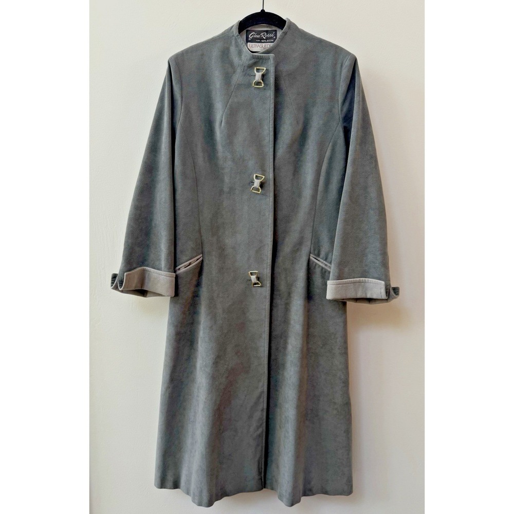 Vintage 70s Gino Rossi Ultrasuede Coat Womens M‎ Gray Union Made Retro Mod